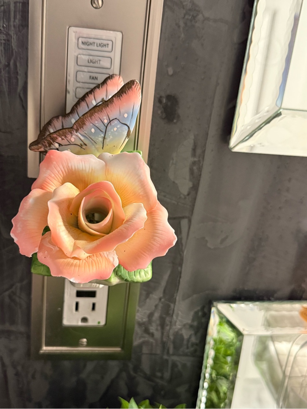Porcelain Butterfly Rose Night Light Cover